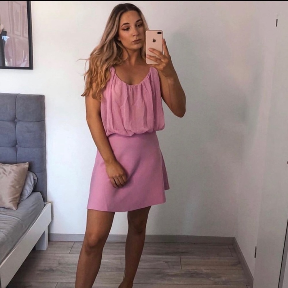 Zara CONTRASTING KNIT MINI DRESS V-Neck & Spaghetti Straps Lilac Purple M NEW.